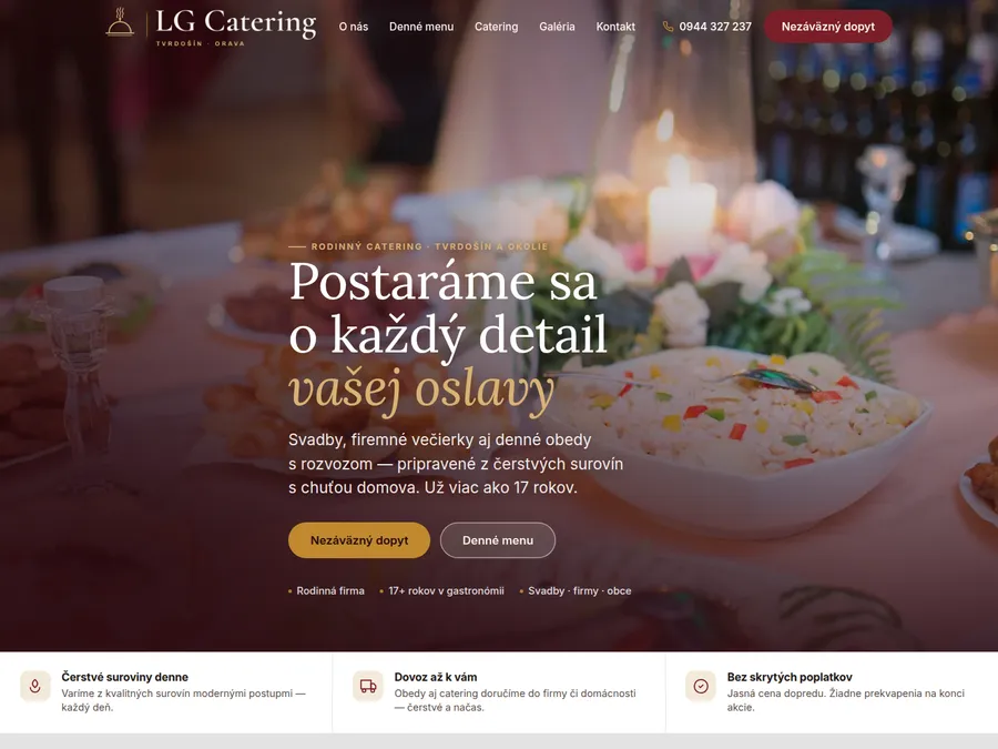 Nový web LG Catering — domovská stránka