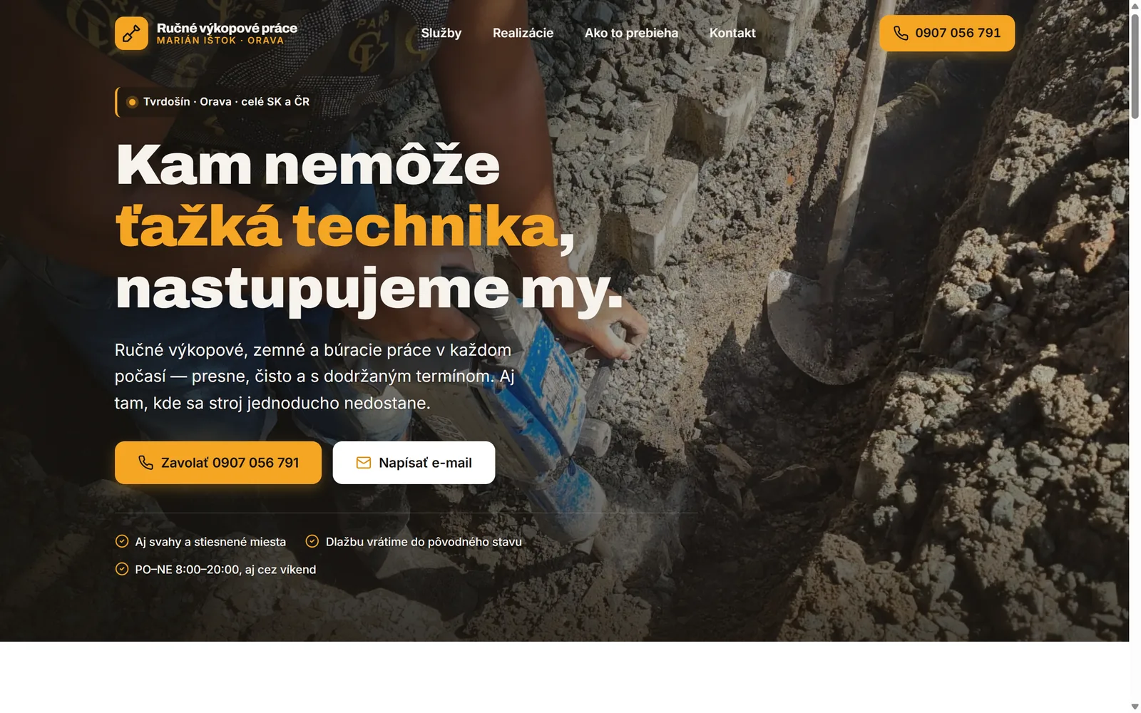 Nový web ručných výkopových prác — domovská stránka